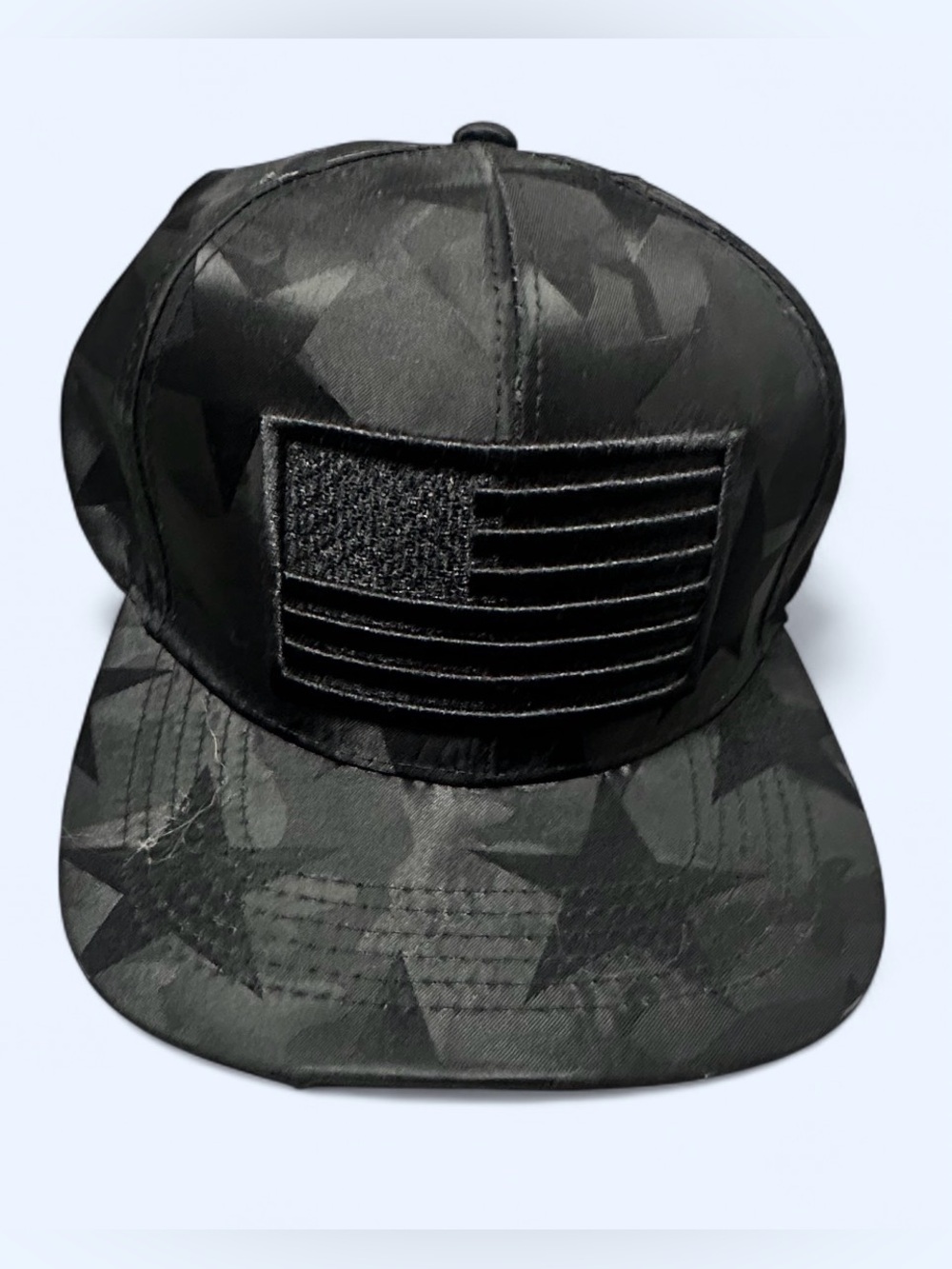 Black Snapback Hat with Flag Patch